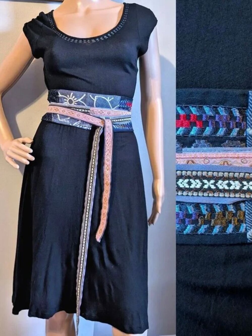 Anthropologie Common Thread Black Dress Size S/Belt Missing